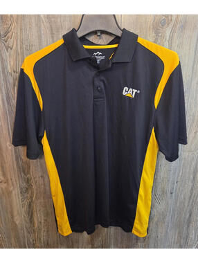 CAT Caterpillar Diesel Embroidered Polo Shirt Size Med Black & Yellow S/S Promo